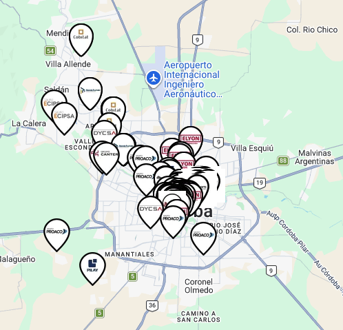 Mapa de CEDUC con proyectos de desarrollo urbano en Córdoba